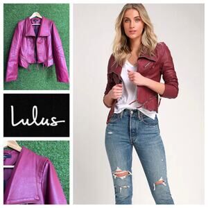 NWT Lulus Up on a Tuesday Vegan Leather Jacket Burgundy Moto‎ Size M Medium